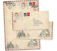 TATMOTIVE - Papier à lettres de Noël North Pole Air Mail - Lot de 100 feuilles A4 + 100 enveloppes DIN long - Blanc - Rétro - Papeterie - Set de papier à lettres