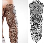 Tatodays Tatouage temporaire bras complet bâton sur art corporel viking islandais médiéval transfert celtique pour femmes et hommes cosplay Halloween adulte aegishjalmur tatouage temporaire arbre