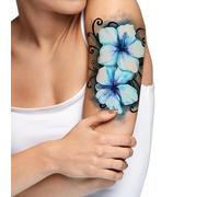 Tatodays Tatouage temporaire hawaïen fleurs bleues magnifique art floral transferts de corps autocollants femmes adulte bras jambe épaule idéal pour les fêtes de festival