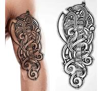 Tatodays Tatouage temporaire viking hache dragon hache nordique bâton noir tribal barbare celtique guerrier sur body art autocollant transfert enfants adultes bras médiéval déguisement accessoires