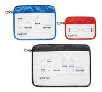 Tatonka Lot de 3 Trousses de Toilette à Fermeture éclair - A4 / A5 / A6 - Sacs Transparents pour Transporter des liquides dans Les Bagages à Main en Avion (Rouge/Bleu/Noir)