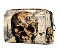 Tatoo Trousse de toilette pour femme Motif tête de mort et fleurs Avec fermeture éclair, multicolore, 18.5x7.5x13cm/7.3x3x5.1in, Trousse de toilette