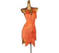 TATOS Tango Competition Robe Fringe Latin Performance Robes Costume de Formation de Salle de Bal Moderne pour Femmes,Orange,3XL