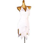 TATOS Tango Competition Robe Fringe Latin Performance Robes Costume de Formation de Salle de Bal Moderne pour Femmes,Blanc,3XL