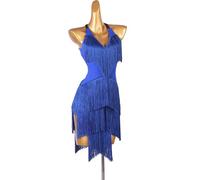 TATOS Tango Competition Robe Fringe Latin Performance Robes Costume de Formation de Salle de Bal Moderne pour Femmes,Bleu,3XL