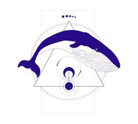 tatouage animal abstrait avec une baleine et des éléments géométriques Stickers muraux 42x42.3cm N'abîme pas le mur Bleu foncé