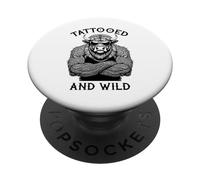 Tatouage Animal tatoué et Sauvage drôle de Bison à l'encre PopSockets PopGrip Adhésif