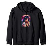 Tatouage Anime Demon Girl avec Cornes et crâne Style Glitch Sweat à Capuche