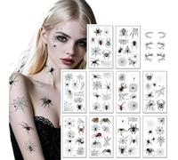 Tatouage araignée pour le visage - 10 feuilles de tatouages araignées + 3 paires d'autocollants eyeliner d'Halloween - Tatouages temporaires pour Halloween, mascarade, carnaval, fête
