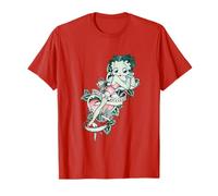 Tatouage Betty Boop Spoil Me T-Shirt Rouge Classique Femme T-Shirt Coupe Classique Manche Courte Col En U Size S