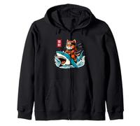 Tatouage Chat samouraï Kawaii Requin Ninja Chat Japonais Anime Enfant Sweat à Capuche