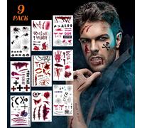 Tatouage Cicatrice Halloween,200+ Pièces Tatouage Temporaires Zombie Scars,Horreur Realiste Plaie Vampire Faux Sang Blessure Faux Tatouage Temporaire Autocollants Pour Halloween Maquillage Cosplay