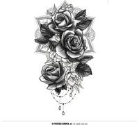 Tatouage Culture mondiale Design Tête de mort Flammes Ailes Couronne Charme mystique Rock Esthétique Carnaval Art corporel Artistique Détails Fantaisie Expressif, Couleur : Noir