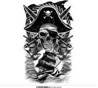 Tatouage Culture mondiale Design Tête de mort Flammes Ailes Couronne Charme mystique Rock Esthétique Carnaval Art corporel Artistique Détails Fantaisie Expressif, Couleur : Noir