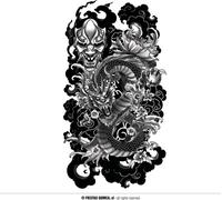 Tatouage Culture mondiale Design Tête de mort Flammes Ailes Couronne Charme mystique Rock Esthétique Carnaval Art corporel Artistique Détails Fantaisie Expressif, Couleur : Noir