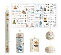 Tatouage de bougie Noël,vintage Tatouage de bougie film coulissant à l'eau Bougie Tattoo Coloré 5 pièces,Stickers bougie film pour bougies et gobelets en céramique Anniversaire Noël Décoration (B)