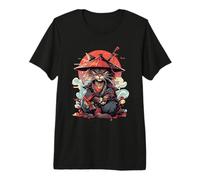 Tatouage de Chat Japonais rétro samouraï Graphique Ninja Kawaii T-Shirt Haut de Gamme