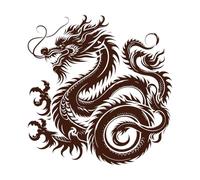 Tatouage de dragon chinois en bois de style tribal, silhouette Stickers muraux 54.6x56.7cm Installation facile Café