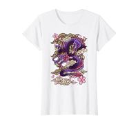 Tatouage de Dragon Japonais en Fleur de Cerisier (sur Le Dos) T-Shirt Graphique avec Valeur, Femme, Blanc, XS