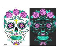 Tatouage de masque complet de squelette floral de crâne de, B | Autocollants de crâne de conception noctilucent, outil multicolore brillant pour la cérémonie d ' Halloween, garçons