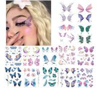 Tatouage de Papillon Enfant Fille, 14 Feuilles Tatouages Temporaires de Papillon, Paillette Tatouage Ephemere Enfant Autocollant Stickers, pour Enfants Filles Femmes Adultes Anniversaire Fête