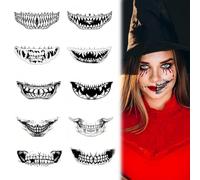 Tatouage d'Halloween, Lot de 10, Tatouage Halloween pour Visage, Tatouage temporaire d'Halloween, Faux Tatouage Ephemere Gommettes Halloween Tatouage Vampire Zombie Squelette