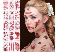 Tatouage d'Halloween - Visage - Cicatrices - Tatouage de blessure - Costume d'Halloween - Accessoire pour femme - Tatouage de visage effrayant - Décoration de fête - Cosplay - Vampire - Zombie