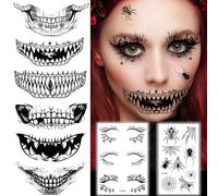 Tatouage d'Halloween visage Halloween costume femme maquillage adulte tatouage zombie squelette vampire dents cicatrices tatouage visage autocollant