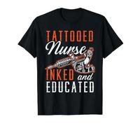 Tatouage d'infirmière tatouée à l'encre et à l'éducation T-Shirt Graphique avec Valeur, Homme, Noir, L