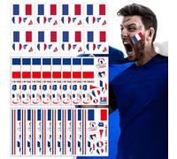 Tatouage Drapeau France, 26 Feuilles Drapeau Français Tatouages Temporaire, Drapeau France Faux Tatouage Imperméable, Drapeau National Tatouage pour WM Party Décorations