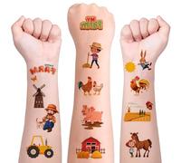 Tatouage Enfant, 10 Feuilles Tatouages Temporaires pour Enfants, Kit de Tatouage Éphémère Farm Party, Mignon Animaux de la Ferme Thème Tatouages, Décorations d’anniversaire Ferme Fête (G)