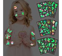 Tatouage Enfant, 12 Feuilles Fluorescent Tatouage Ephemere Enfant Fille Garcon, Style Mixte Tatoo Autocollant Licorne Pirate Dinosaure Animaux, Petit Cadeau Anniversaire Enfant