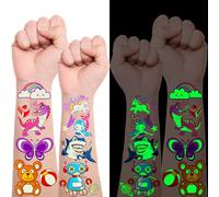 Tatouage Enfant 30 Feuilles 400 Mignon Lumineux Style, Tatouage Fluorescent Enfant Fille et Garcon avec Dinosaure, Sirène, Licorne, Animal, Auto, Papillon etc, Cadeaux Anniversaire Invités Enfants