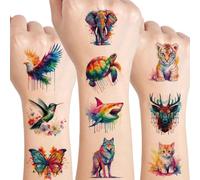 Tatouage Enfant Animaux, 10 Feuilles Tatouage Ephemere Enfant, Aquarelle Tatouages Temporaires, Réalistes Etanche Animaux Tatouages pour Garçons Filles, Cadeau Anniversaire Enfants