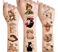 Tatouage Enfant Chat - 8 Feuilles Kawaii Stickers, Kit Éphémère pour Garçon et Fille, Cadeau Anniversaire, Décoration De Fête, Autocollant Accessoire