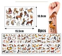 Tatouage Enfants, Lot de 16 Feuilles de Tatouages Chevaux, Cheval, Temporaire Enfant, Etanche, Tatouages Ephémères, Fournitures de Fête Pour filles et Garçons