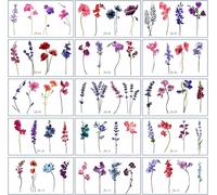 Tatouage Ephemere-15 Feuilles Petit Aquarelle Lavande Tatouage Ephemere Femme, Fille Coloré Fleur De Pois Senteur Gloire Du Matin Faux De Tatouage Temporaire Plante Sauvage Tatoo Set