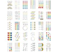 Tatouage Ephemere Autocollants, 30 Feuilles Arc-en-ciel Faux Tatouage Imperméables, Tatouages Semi-Permanents Rainbow Doodles, Cœur, pois, Lettre Tattoo Temporaire pour Femmes Enfants et Adultes