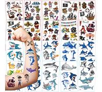 Tatouage Éphémère Enfant - 20 Feuilles de Thème Pirate Requin, Étanche pour Filles et Garçons, Cadeau de Fête d'Anniversaire