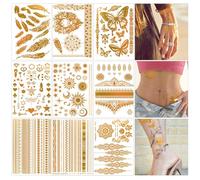 Tatouage Ephemere Femme Or 9 Feuilles Tatouage Temporaire Doré Bohème,Faux Tatouage Femme,Impermeable Peau Tatouage,Tatouage Éphémère pour Fête Anniversaire Bar Carnaval Maquillage Festival Party etc