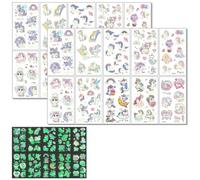 Tatouage Ephemere Licorne Enfant Fille Phosphorescent, 20 Feuilles (2 Sets de 10) Tatouage Temporaire Lumineux, Cadeau Anniversaire Fille 5 6 7 Ans, Jouet Fille pour Pinata Fête Kermesse