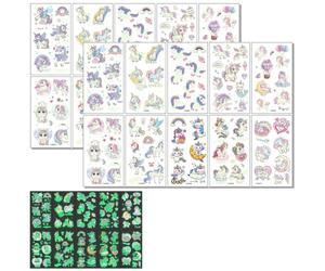 Tatouage Ephemere Licorne Enfant Fille Phosphorescent, 20 Feuilles (2 Sets de 10) Tatouage Temporaire Lumineux, Cadeau Anniversaire Fille 5 6 7 Ans, Jouet Fille pour Pinata Fête Kermesse