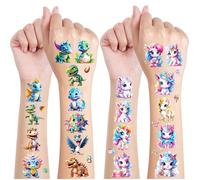 Tatouage Ephemere Paillette Enfant, 12 Feuilles Tatouage Enfant Licorne & Dinosaure, Licorne Cadeaux pour Filles, Decoration Anniversaire Dinosaure Tatouage, Tatouage Etanche Paillettes Enfants