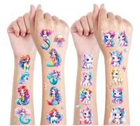 Tatouage Ephemere Paillette Enfant, 12 Feuilles Tatouage Enfant Licorne & Sirène, Licorne Cadeaux pour Filles, Decoration Anniversaire Sirène Tatouage, Tatouage Etanche Paillettes Enfants