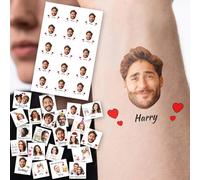 Tatouage Éphémère Personnalisé avec Visage - Tatouage Personnalisé avec Photo Nom Logo - Autocollants de Tatouage Temporaire Imperméables pour Mariage, Fête, Anniversaire, Noël, EVJF, EVG, Halloween