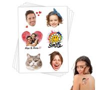 Tatouage Ephemere Personnalisé Pour Fêtes, Occasions Spéciales Ou Coupe Du Monde, Tatouage Semi Permanent HD Personnalisables Avec Photo/Texte, 2/4/6/8/10/12/15 Planches (6 Tatouages Par Feuille)