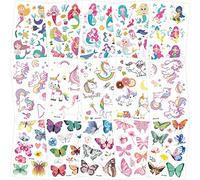 Tatouage Fille Paillettes, 150+ Paillette Tatouage Licorne + Sirène + Papillon, Etanche, Ephémères, Anniversaire d'enfant Cadeau