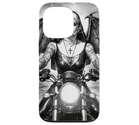 Tatouage Gothique Motard fumant Nonne avec Ailes, Art Urbain Sombre Coque pour iPhone 13 Pro