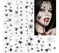 Tatouage Halloween Araignée,10 Feuilles Tatouage Ephemere Toiles d'Araignée,Autocollant Visage Halloween Faux Tatouage Araignée pour Maquillage Cosplay Costume Carnaval