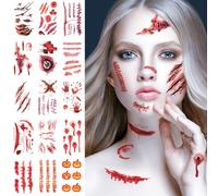 Tatouage Halloween Maquillage Fausse Cicatrice Autocollant Deguisement Vampire Femme Homme Cosplay Accessoire, Faux Tatouage Ephemere Fausse Blessure Halloween Tatouage Visage Decoration Halloween